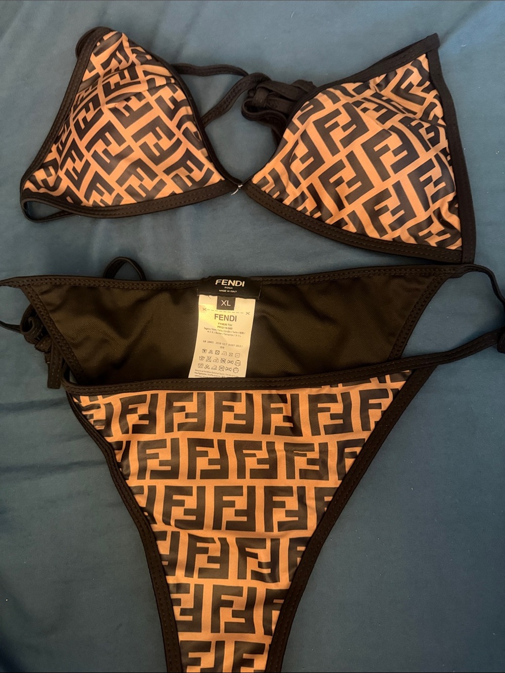 Brown & Black FF Logo Triangle Bikini
